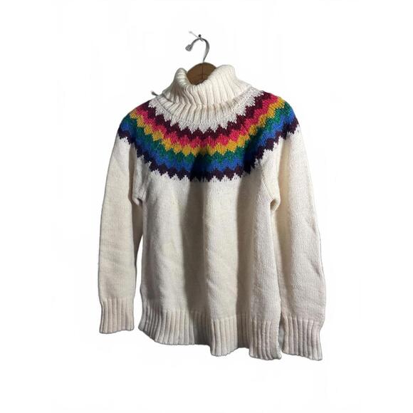 Alya White Wool Blend Turtleneck Sweater with Colorful Pattern Large - Picture 10 of 10